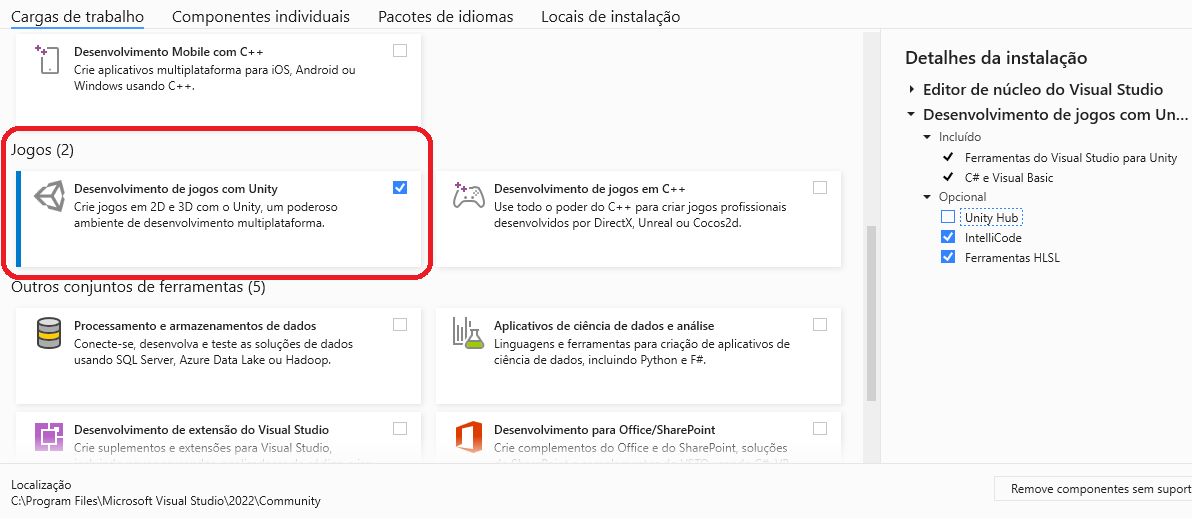 Carga de trabalho Unity