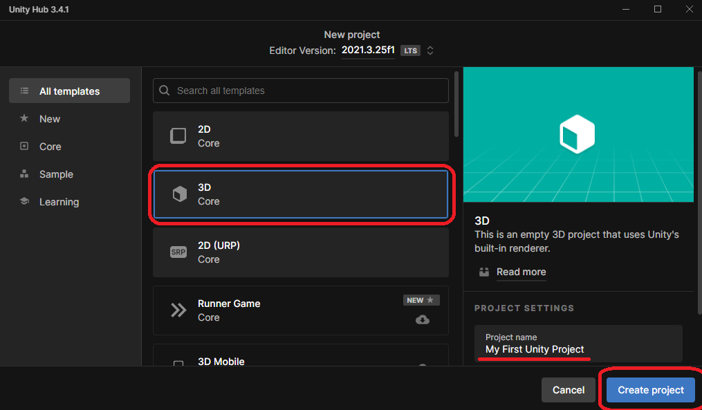 Tela de novo projeto