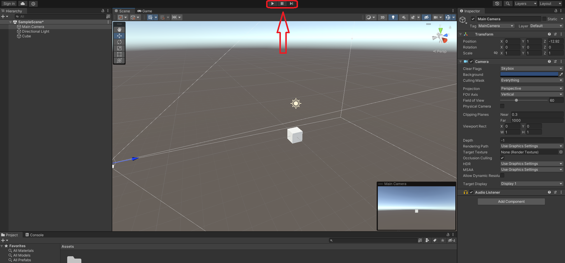 Botões de teste do Unity