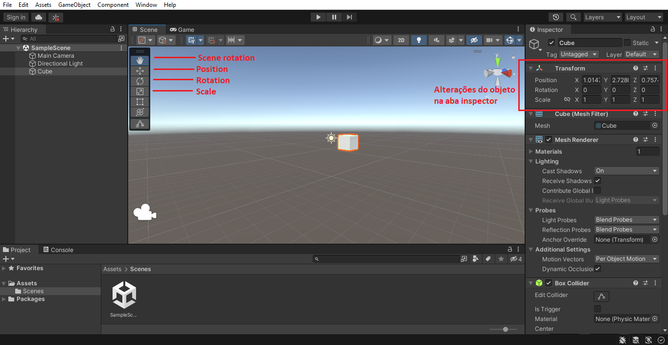 Locais das alterações no unity