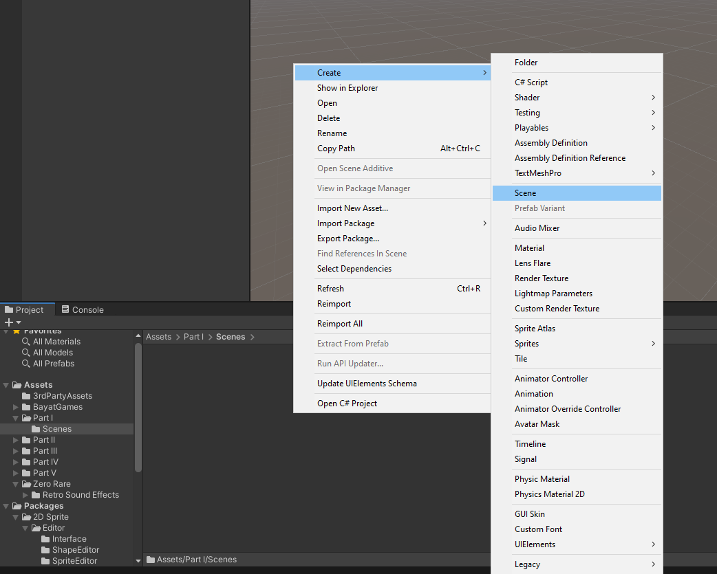 Criação da cena nova